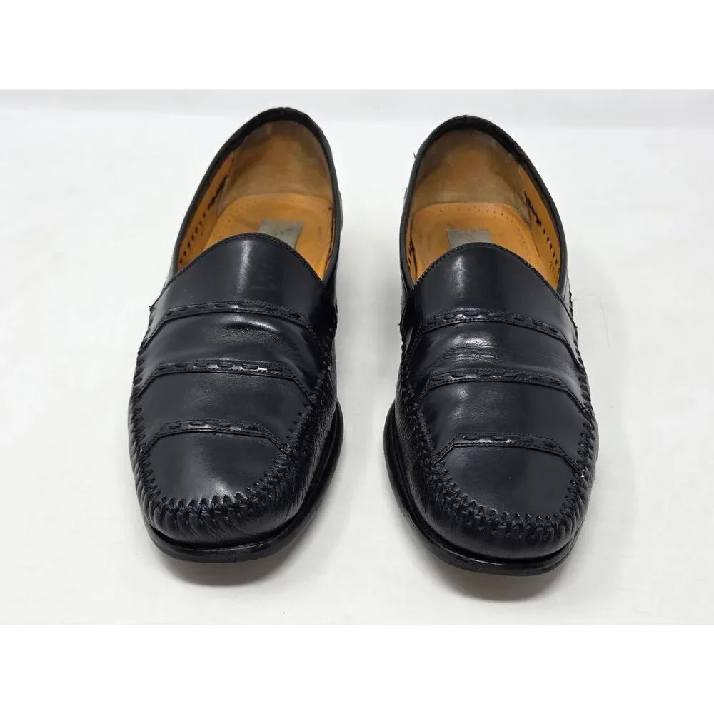 MEZLAN BLACK DEERSKIN LEATHER EMBELLISHED MOC TOE LOAFER MENS SIZE 9.5 M